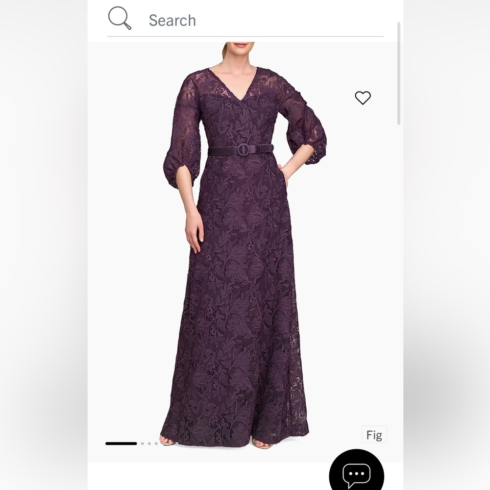 Kay Unger Deep Purple Lace Long Sleeve Dress